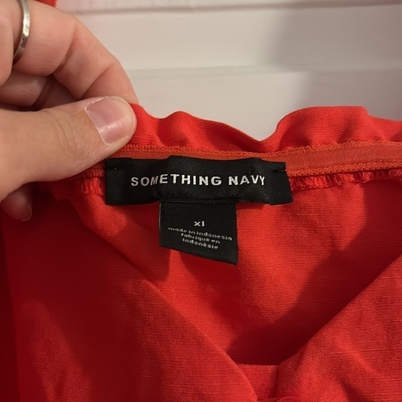 Something Navy Red Button Up Linen Blouse - Picture 2 of 6